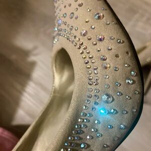 Elegant Beige Gemstone Diamond Studded Women's Heels